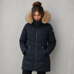 Pajar Canada January FF Parka Women M Black Faux Fur Hood Down Puffer Coat P2F63